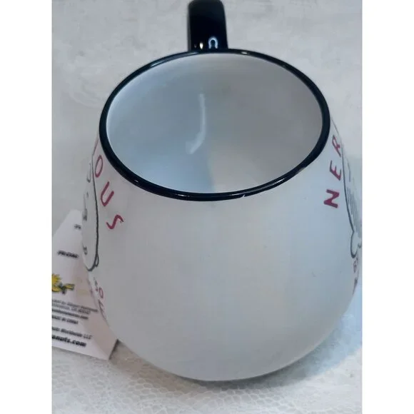 Peanuts 75th Anniversary "Nervous By Nature" Ceramic Mug 20 Oz Black & White - Picture 5 of 6